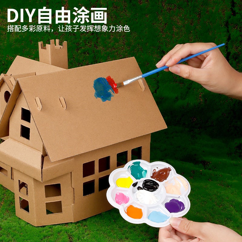 Christmas Castle Corrugated Paper Box Cardboard Colored 3D Cabin Kindergarten Children'S Handmade Diy Cardboard Assembled Toy - Image 3